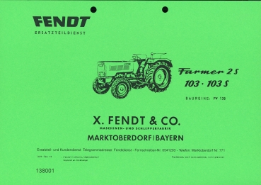 Ersatzteilliste für Fendt Typ Farmer 2S, 103, 103 S
